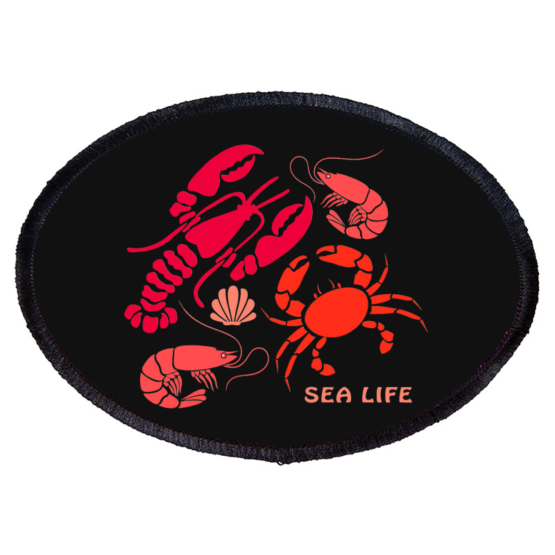 Sea Life Lobster Crab Shrimp And Clams Ocean Seafo Oval Patch | Artistshot