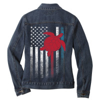 Sea Turtle 4th Of July Gift American Flag Usa 2ame Ladies Denim Jacket | Artistshot