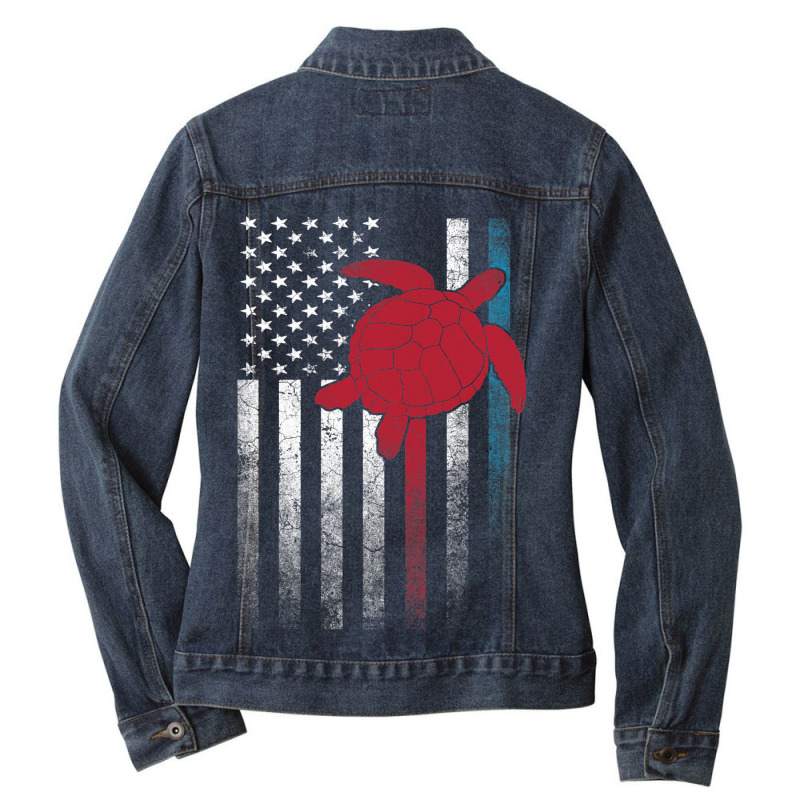 Sea Turtle 4th Of July Gift American Flag Usa 2ame Ladies Denim Jacket by LARRYGONZALEZ | Artistshot