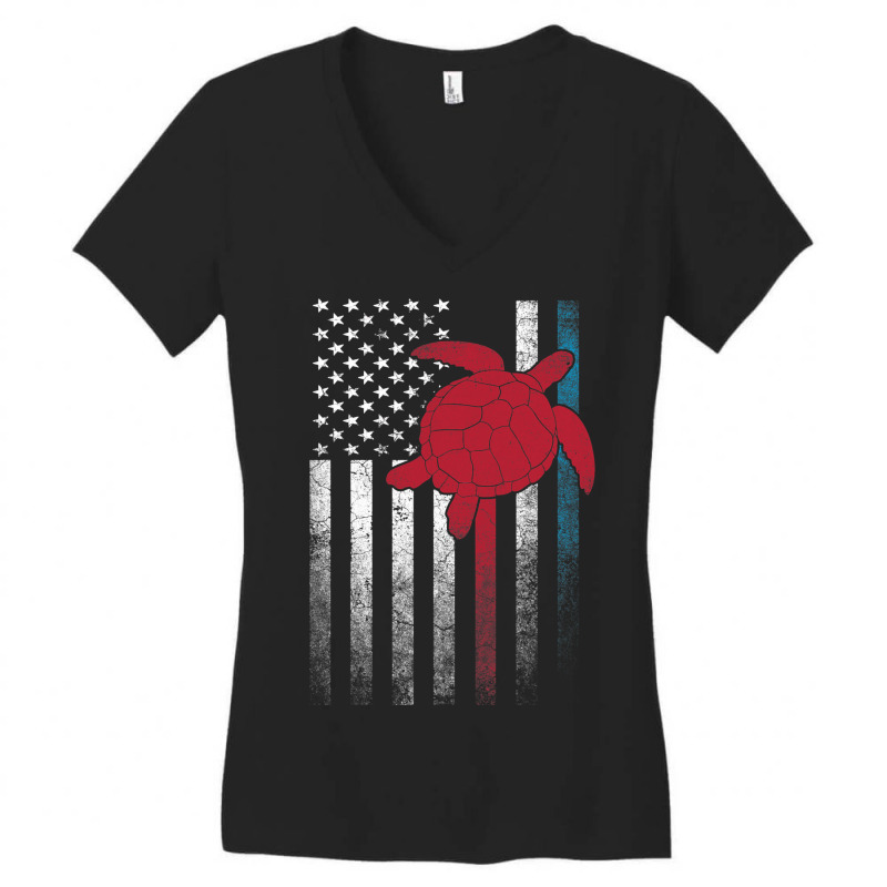 Sea Turtle 4th Of July Gift American Flag Usa 2ame Women's V-Neck T-Shirt by LARRYGONZALEZ | Artistshot