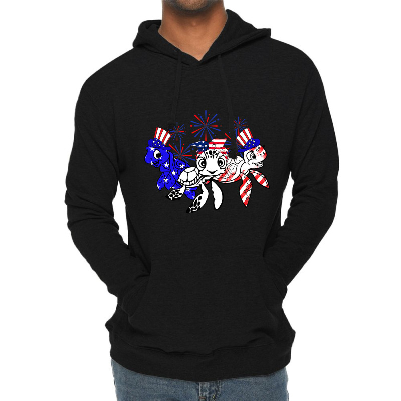 Sea Turtle American Flag Firework 4th Of July Lightweight Hoodie by StevieDerry | Artistshot