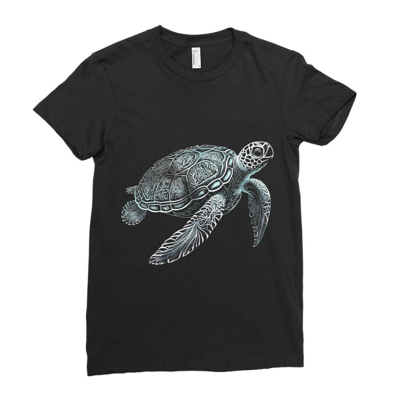 Sea Turtle Beach Lover Ocean Animal Graphic Novelt Ladies Fitted T-Shirt by SamiaJarar | Artistshot