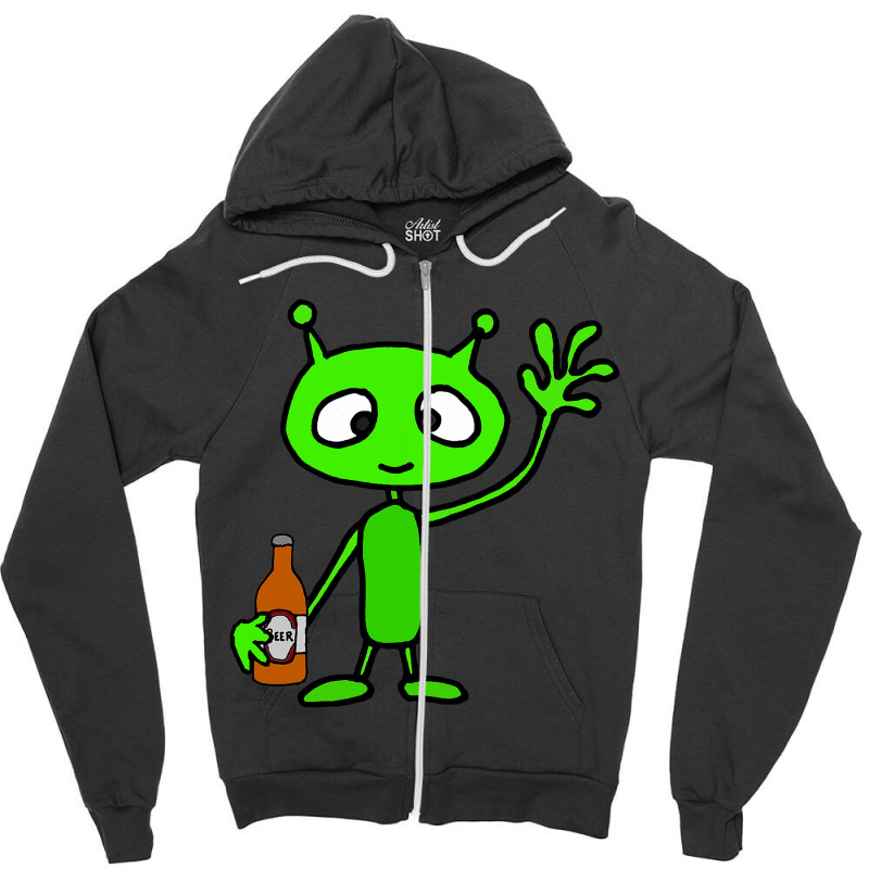 Smilemoreteesa Funny Green Martian Alien Drinking  Zipper Hoodie | Artistshot