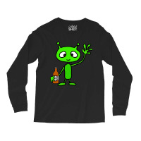 Smilemoreteesa Funny Green Martian Alien Drinking  Long Sleeve Shirts | Artistshot