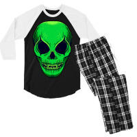 Scary Alien Ufo Trippy Green Alien Skull Halloween Men's 3/4 Sleeve Pajama Set | Artistshot