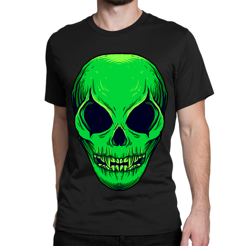 Scary Alien Ufo Trippy Green Alien Skull Halloween Classic T-shirt | Artistshot