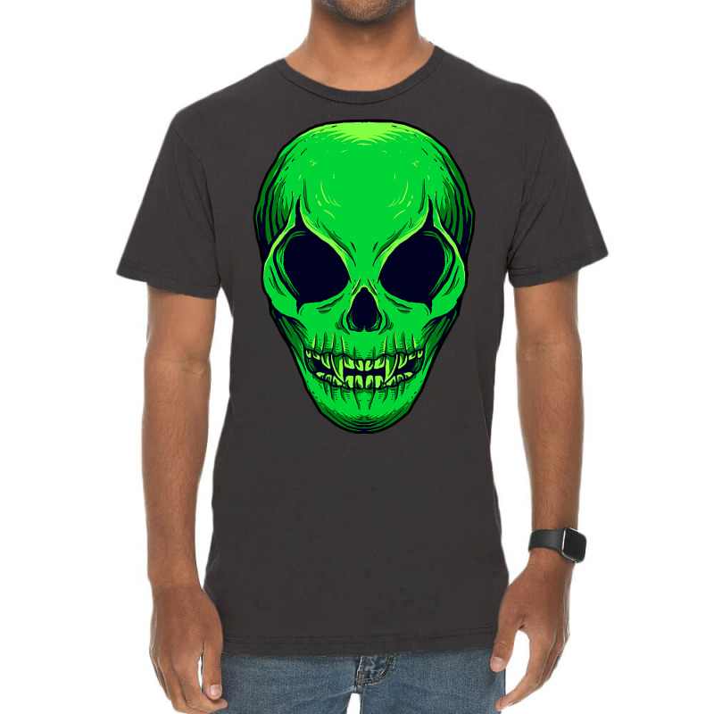 Scary Alien Ufo Trippy Green Alien Skull Halloween Vintage T-shirt | Artistshot