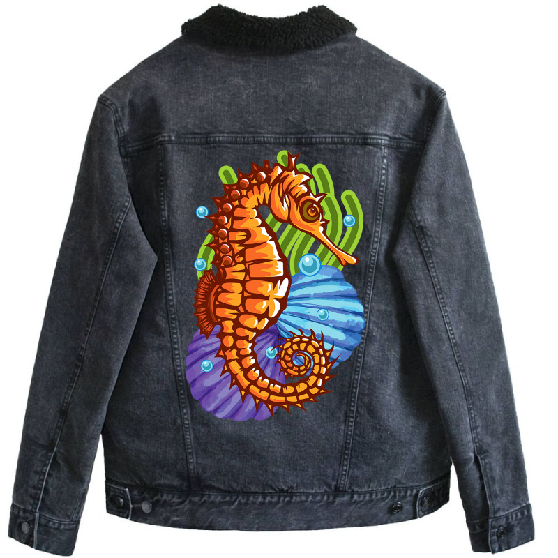 Seahorse Marine Ocean Wildlife Nature Animal Coral Unisex Sherpa-lined Denim Jacket | Artistshot