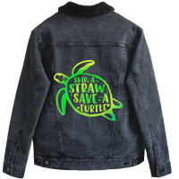 Skip A Straw Save A Turtle Tie Dye Earth Day 31 Unisex Sherpa-lined Denim Jacket | Artistshot