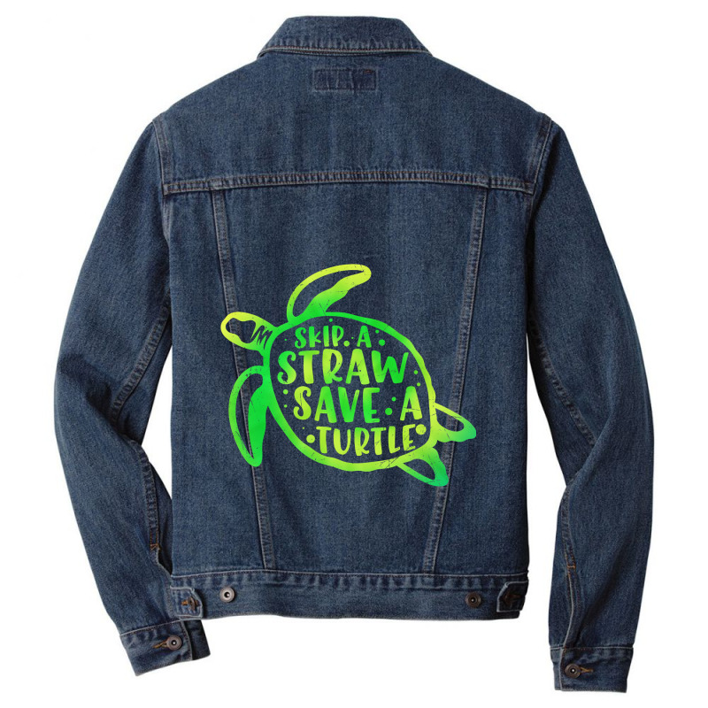 Skip A Straw Save A Turtle Tie Dye Earth Day 31 Men Denim Jacket | Artistshot