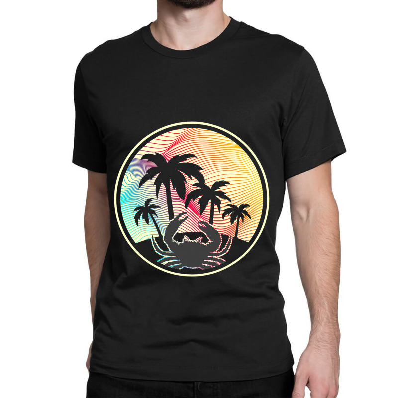 Sunset Vibe Retro Colors Palm Tree Beach Silhouett Classic T-shirt by MalenyJanis | Artistshot