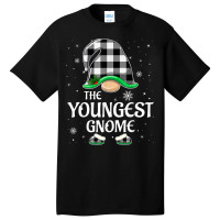 Youngest Gnome Buffalo Plaid Christmas Matching Family Group Basic T-shirt | Artistshot