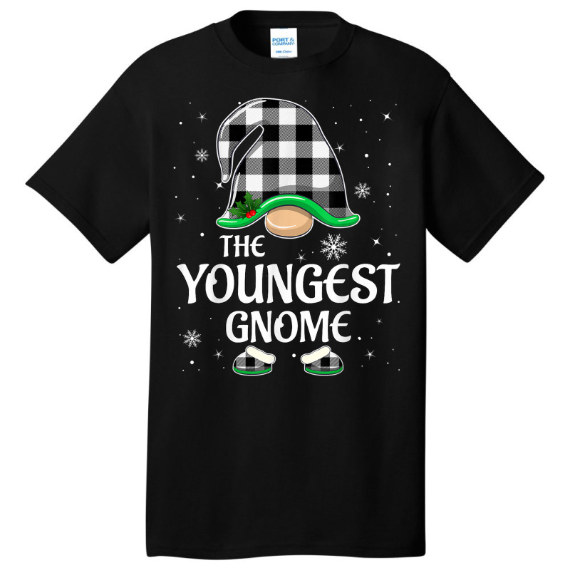 Youngest Gnome Buffalo Plaid Christmas Matching Family Group Basic T-shirt | Artistshot