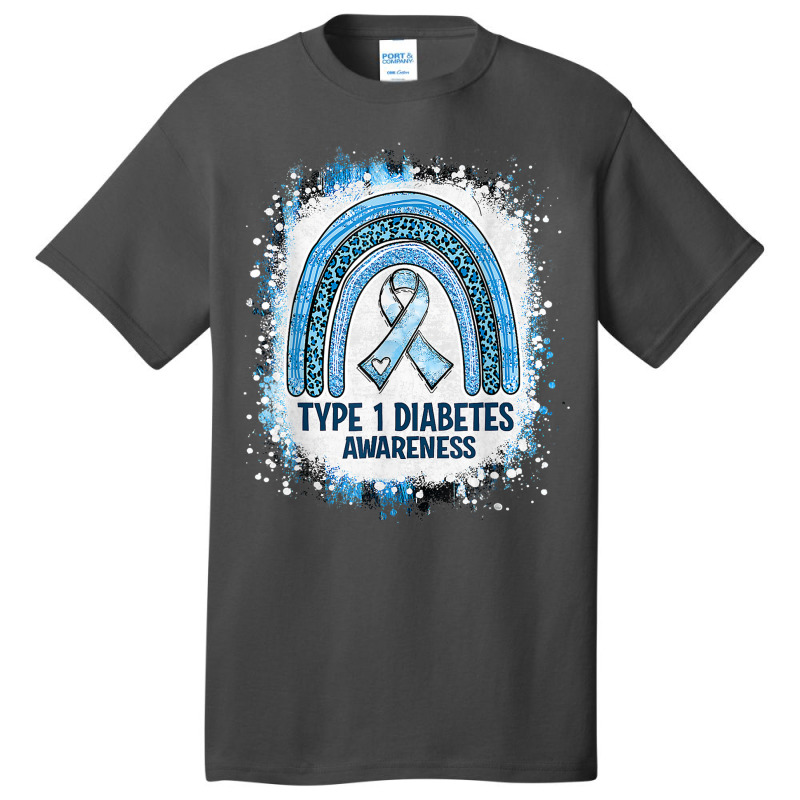 Type 1 Diabetes Awareness Month Bleached Rainbow Blue Ribbon Basic T-shirt | Artistshot