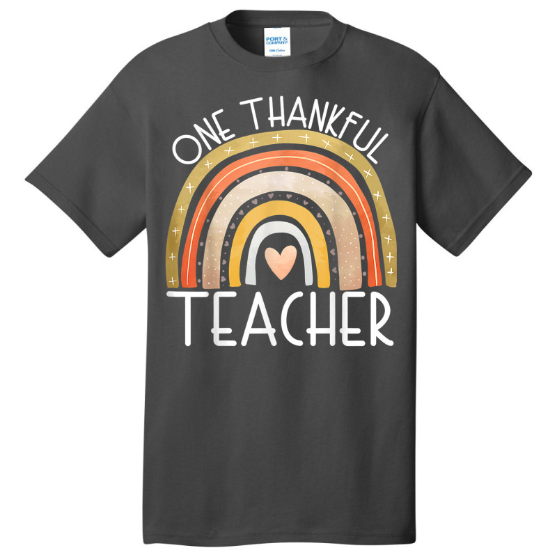 One Thankful Teacher Thanksgiving Rainbow Fall Autumn Cute Basic T-shirt | Artistshot