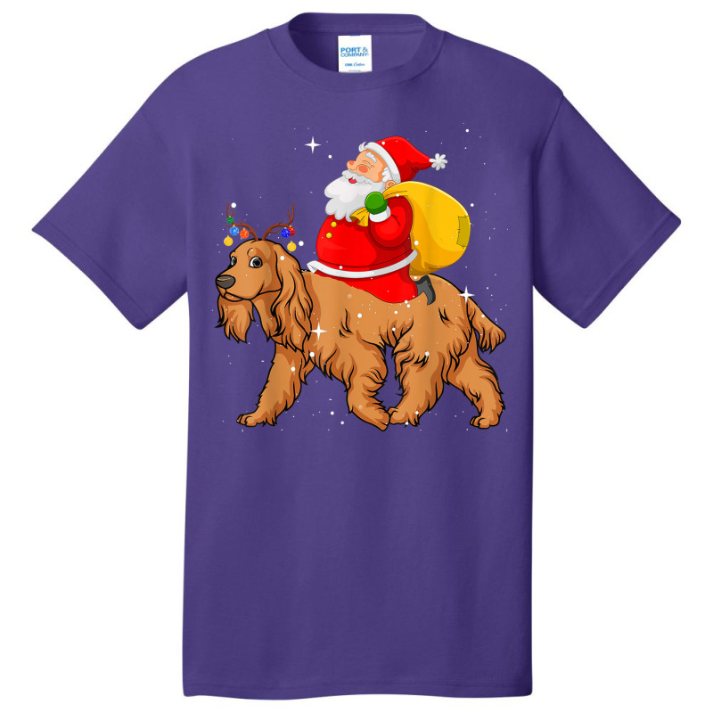 Lighting Xmas Santa Claus Riding Cocker Spaniel Christmas Basic T-shirt by Orchid | Artistshot