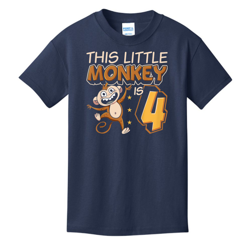 Kids This Little Monkey Is 4 Monkey Ape Animale 4th Birthday Basic Youth T-shirt by Color | Artistshot