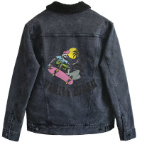 Retro Venice Beach Skateboarding Skeleton Unisex Sherpa-lined Denim Jacket | Artistshot