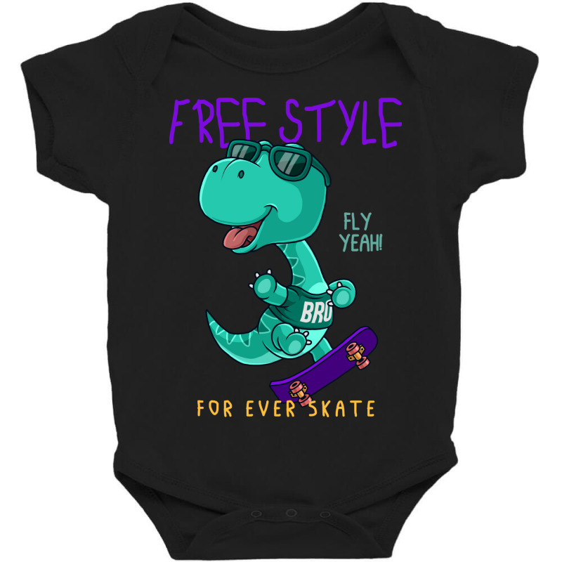 Cool Dinosaur Playing Skateboard. With T Shirt Des Baby Bodysuit | Artistshot