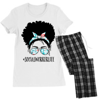 Social Worker Black Afro Messy Bun African America Women's Pajamas Set | Artistshot