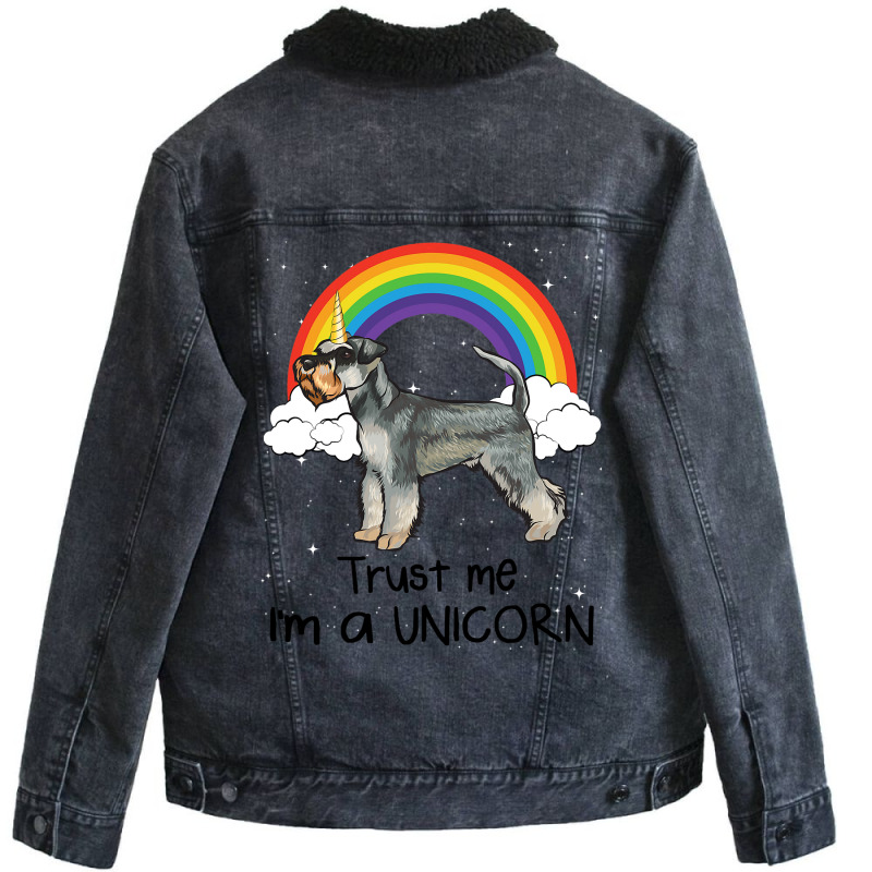 Rainbow Miniature Schnauzer Trust Me Im A Unicorn  Unisex Sherpa-Lined Denim Jacket by AleaAlmondz | Artistshot