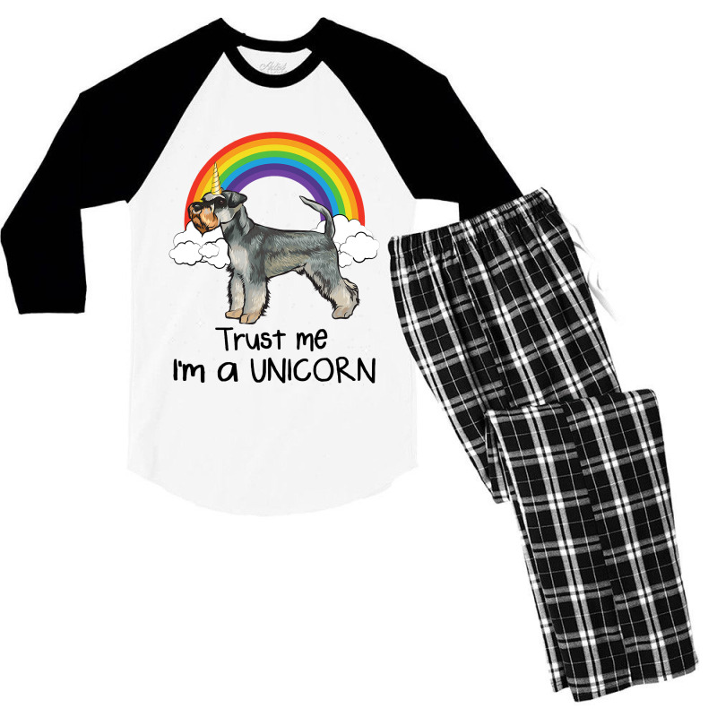 Rainbow Miniature Schnauzer Trust Me Im A Unicorn  Men's 3/4 Sleeve Pajama Set by AleaAlmondz | Artistshot