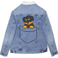 Rottweiler Dog In A Pocket Cute Pocket Rottweiler Unisex Sherpa-lined Denim Jacket | Artistshot