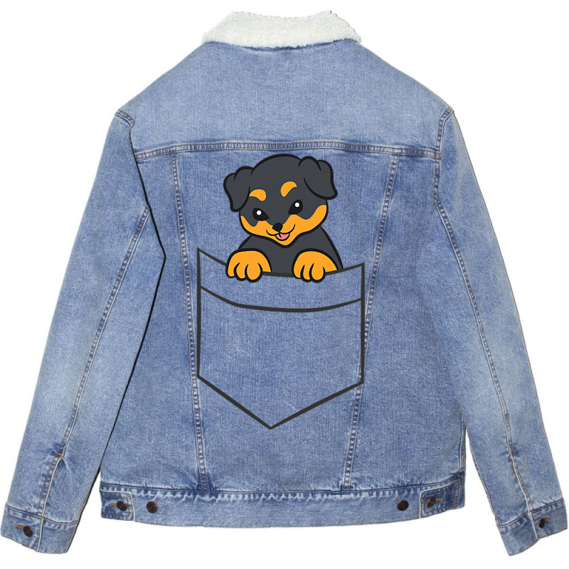 Rottweiler Dog In A Pocket Cute Pocket Rottweiler Unisex Sherpa-lined Denim Jacket | Artistshot