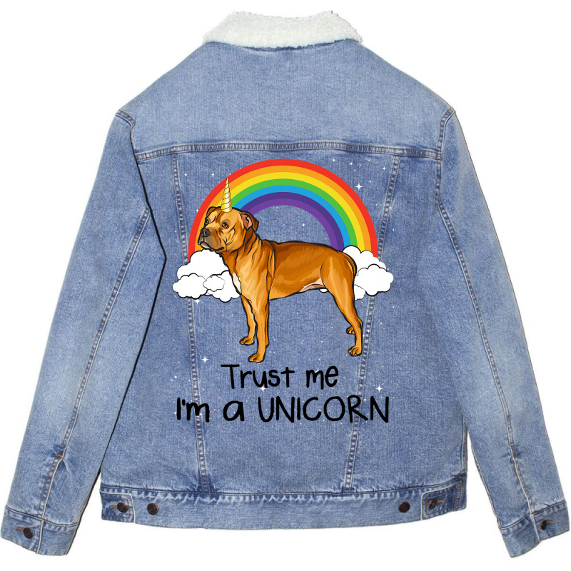 Rainbow Staffordshire Bull Terrier Trust Me Im A U Unisex Sherpa-lined Denim Jacket | Artistshot