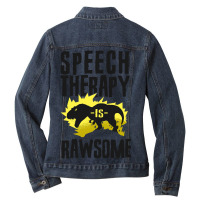 Speech Therapist Therapy Assistant Slp Dinosaur Tr Ladies Denim Jacket | Artistshot