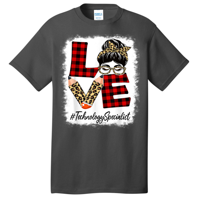 Technology Specialist Love Messy Bun Leopard Back To School Basic T-shirt by Amenity | Artistshot