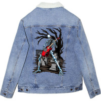 Skeleton Playing Guitar Electric Acoustic Hallowee Unisex Sherpa-lined Denim Jacket | Artistshot