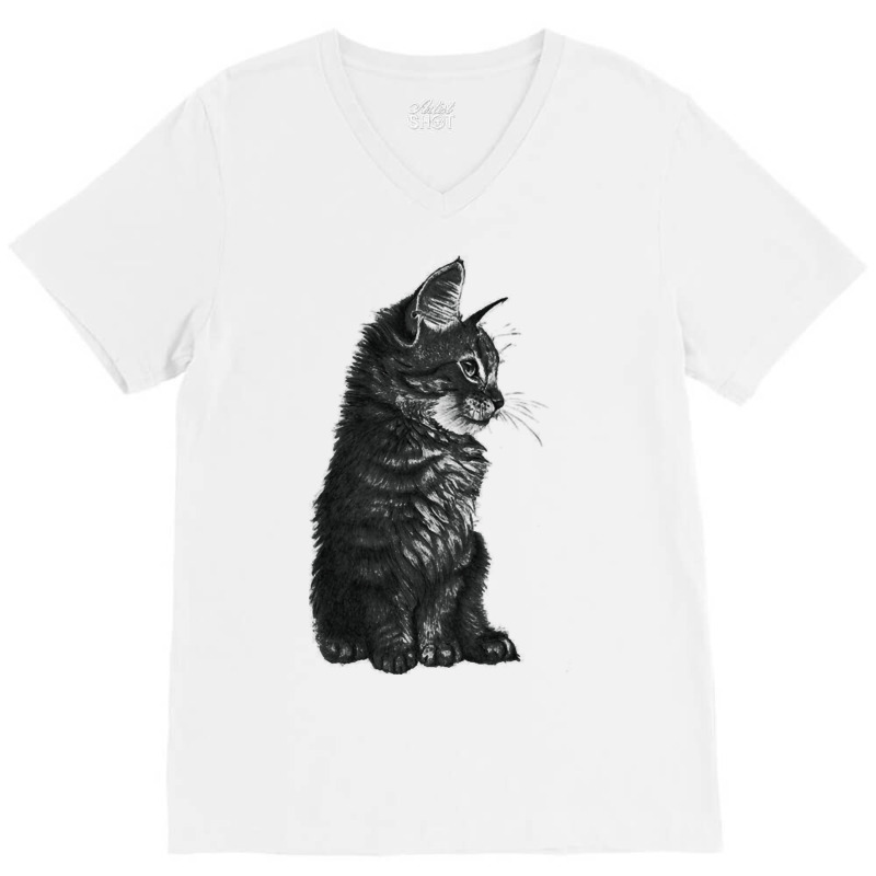 Small Baby Cat Kitten Hoodie Black White V-neck Tee | Artistshot