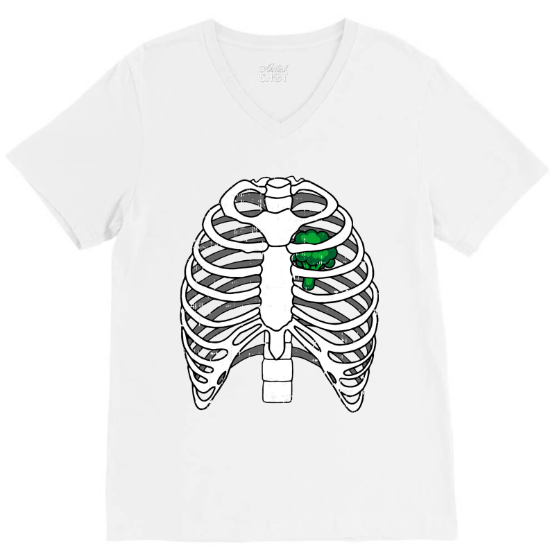 Skeleton Rib Broccoli Heart Costume Easy Halloween V-neck Tee | Artistshot