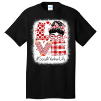 Social Worker Love Messy Bun Valentines Day Apprec Basic T-shirt | Artistshot