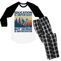 Retro Education Is Important But Skiing Is Importa Men's 3/4 Sleeve Pajama Set | Artistshot