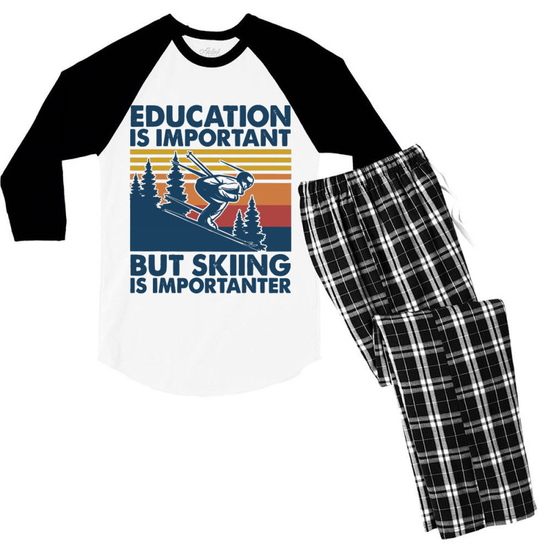 Retro Education Is Important But Skiing Is Importa Men's 3/4 Sleeve Pajama Set | Artistshot