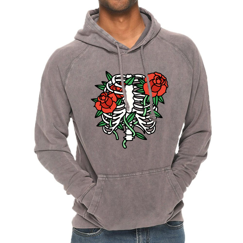 Skeleton Rib Cage Roses Floral Flower Skull Funny  Vintage Hoodie | Artistshot