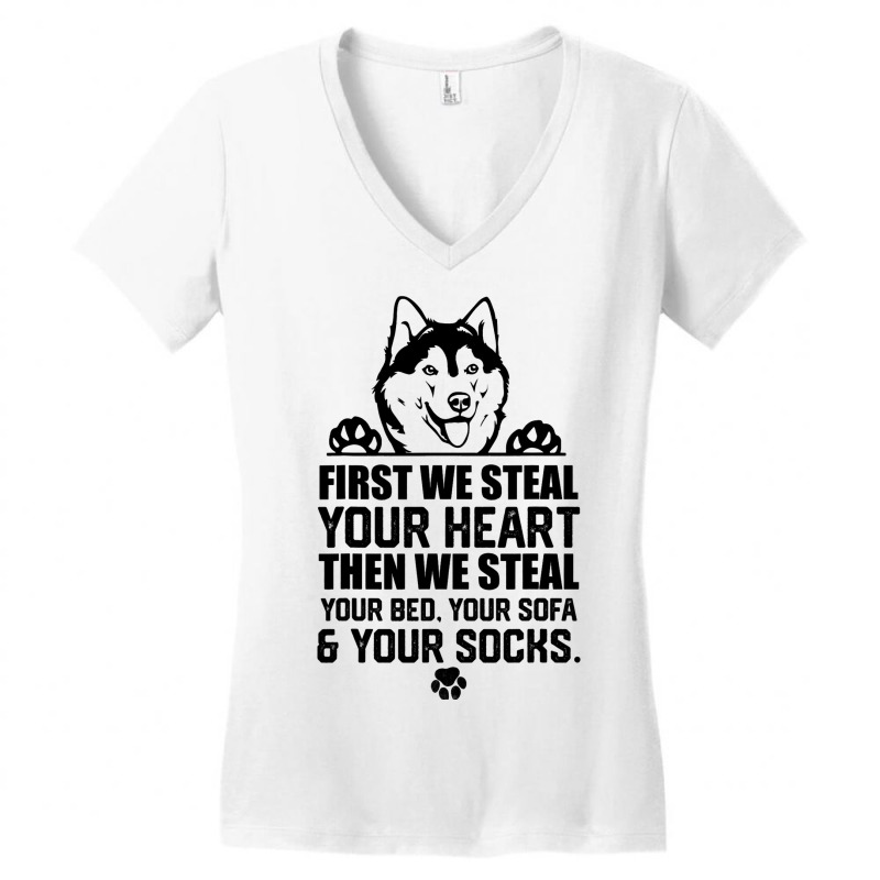 Siberian Husky Steal Your Heart Steal Your Bed Sof Women's V-Neck T-Shirt by Vibrantora | Artistshot