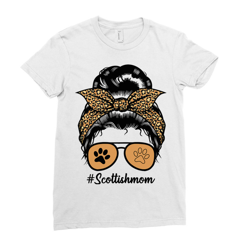 Scottish Terrier Dog Mom Messy Hair Bun Leopard Ladies Fitted T-Shirt by KIMBERLYABDILLA | Artistshot