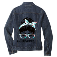 Social Worker Week Appreciation Day Women Messy Bu Ladies Denim Jacket | Artistshot