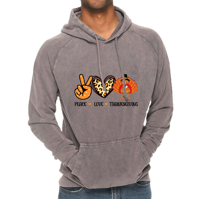 Peace Love Thanksgiving Fun Turkey Family Men Wome Vintage Hoodie | Artistshot