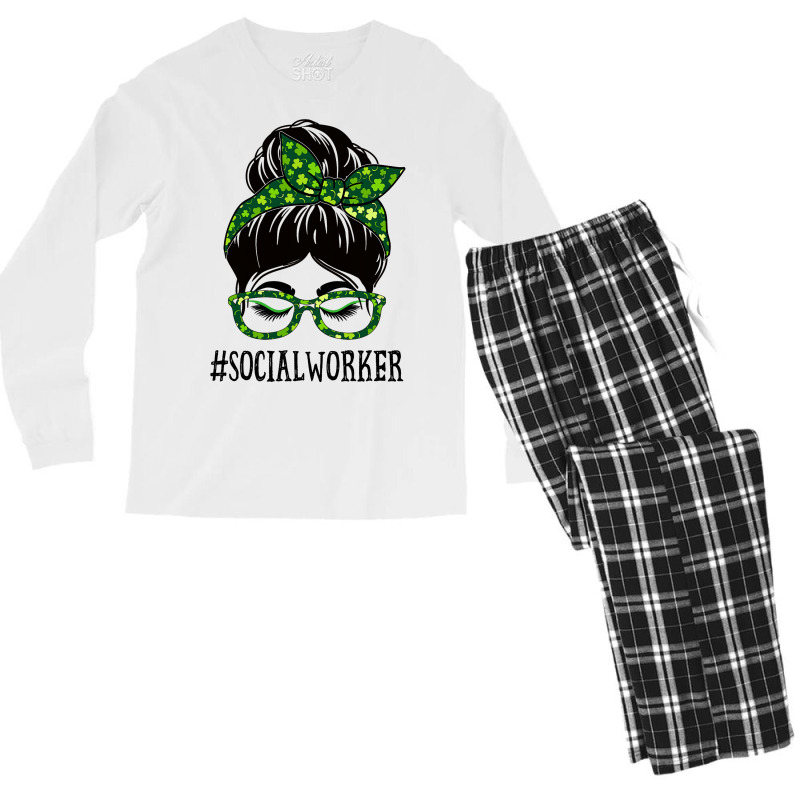 Social Worker Women Messy Bun St Patricks Day Sham Men's Long Sleeve Pajama Set | Artistshot