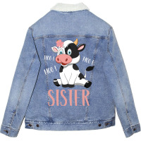 Sister Cow Cute Cow Farmer Birthday Matching Famil Unisex Sherpa-lined Denim Jacket | Artistshot