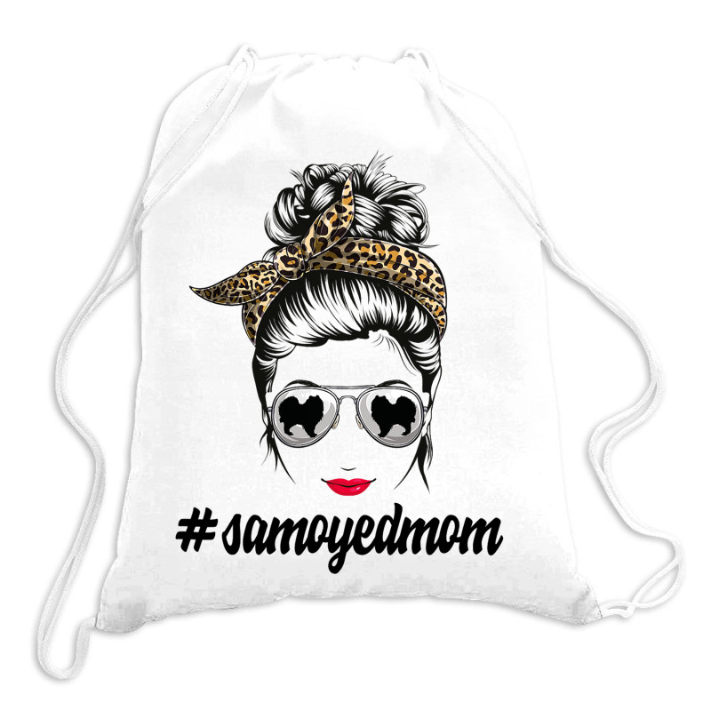 Samoyed Dog Mom Messy Bun Leopard Women Puppy Pet  Drawstring Bags | Artistshot