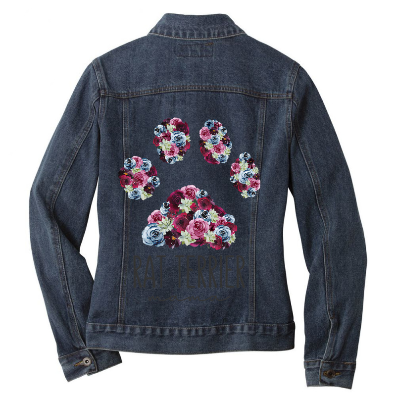 Rat Terrier Mama Floral Paw Dog Mom3 Ladies Denim Jacket by NouraMetcalfe | Artistshot