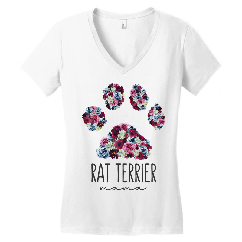 Rat Terrier Mama Floral Paw Dog Mom3 Women's V-Neck T-Shirt by NouraMetcalfe | Artistshot