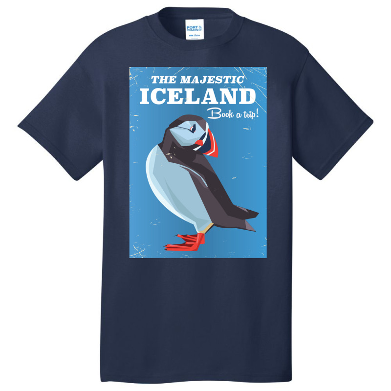 Majestic Iceland Puffin Vintage Travel Poster Basic T-shirt by KennethSteele | Artistshot