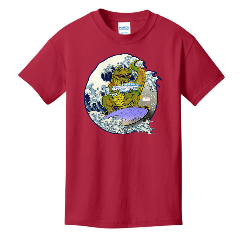 Surfing T-rex With A Gun, Surfing T-rex, Gigantic Surfing T-rex, Surfi Basic Youth T-shirt by SHTULIPS | Artistshot