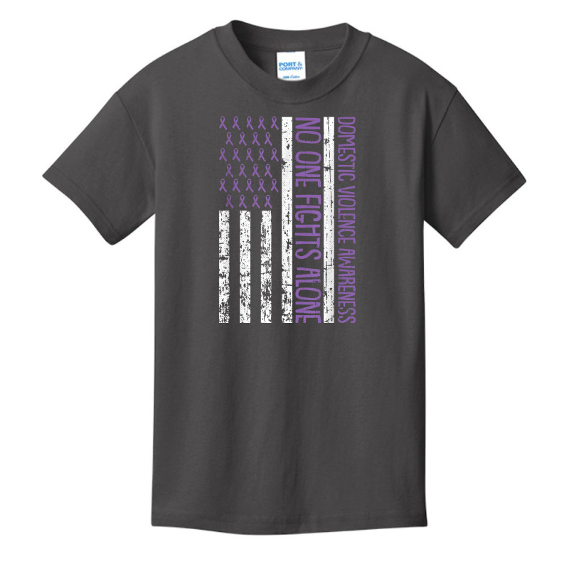 No One Fight Alone American Flag Domestic Violence Awareness T Shirt Basic Youth T-shirt by cm-arts | Artistshot